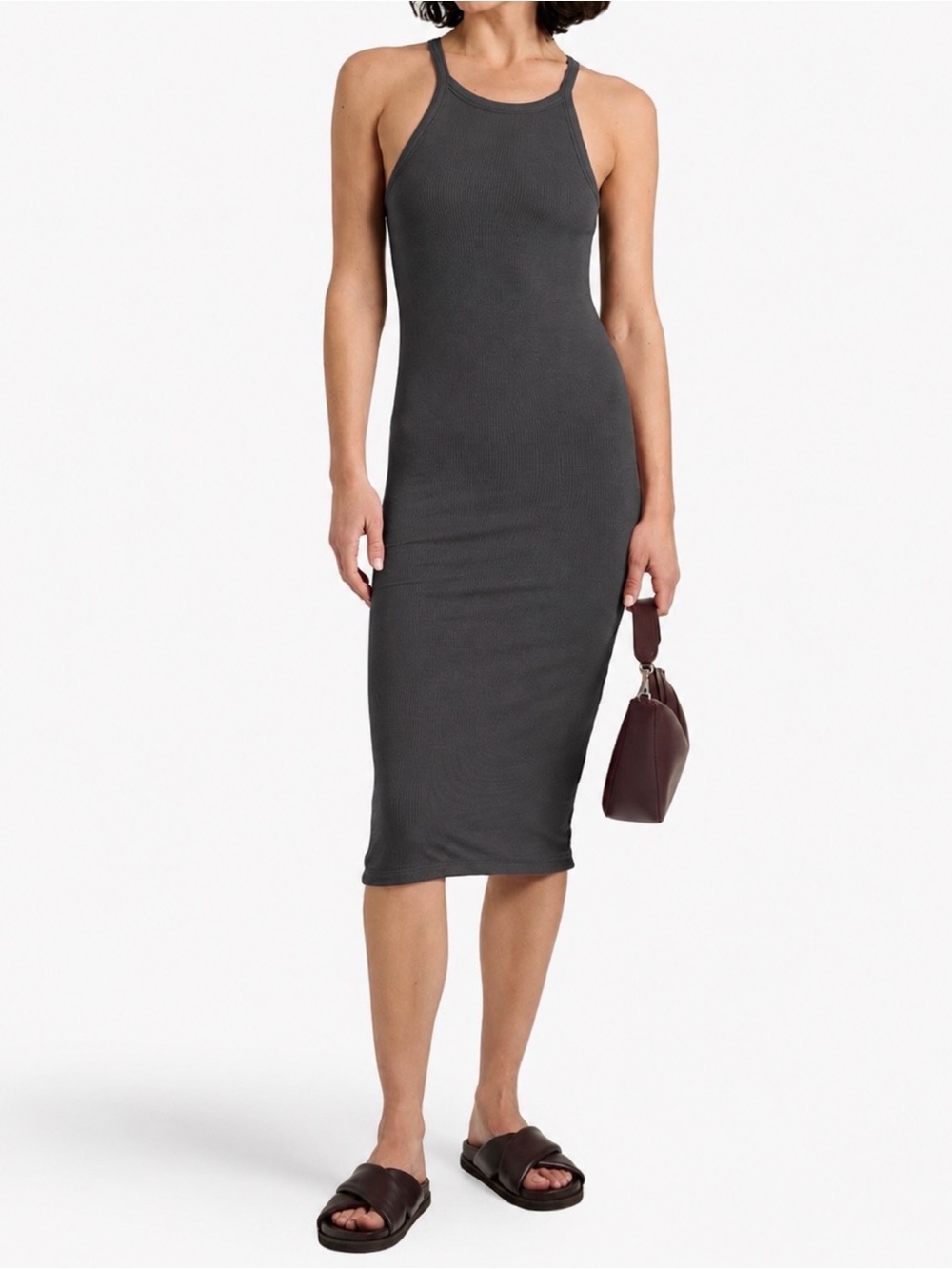ATM Ribbed Stretch-Modal Jersey Midi Dress in Gray